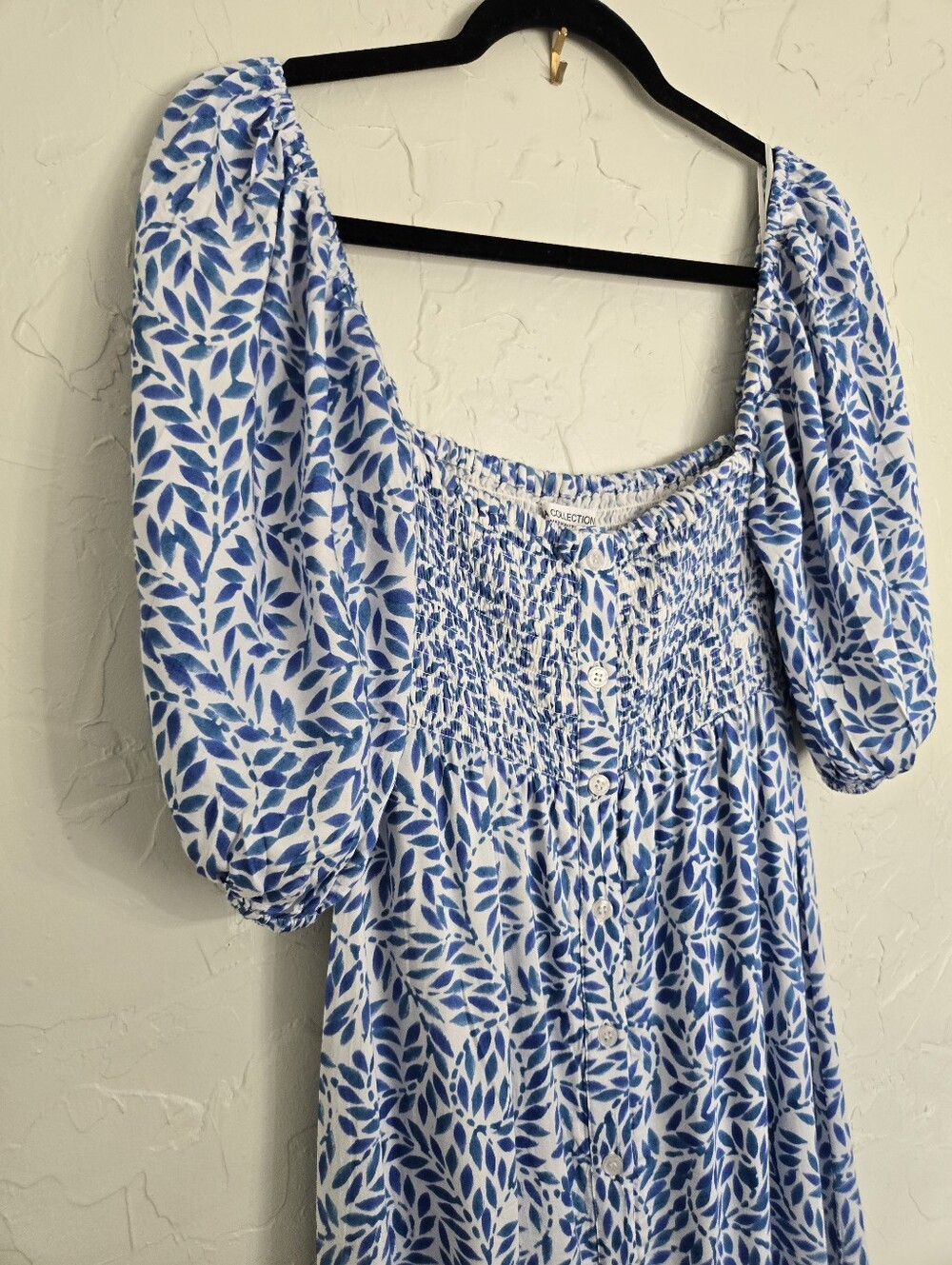 India Collection Emerson Fry Santiago 3 Smocked Boho Blue White Dress, XS/S - Picture 5 of 14